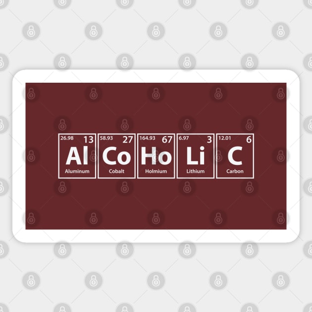 Alcoholic (Al-Co-Ho-Li-C) Periodic Elements Spelling Sticker by cerebrands